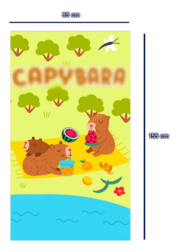 Toalla De Baño Diseño Capibara Picnic 155x85 Cm Microfibra Crema Lisa