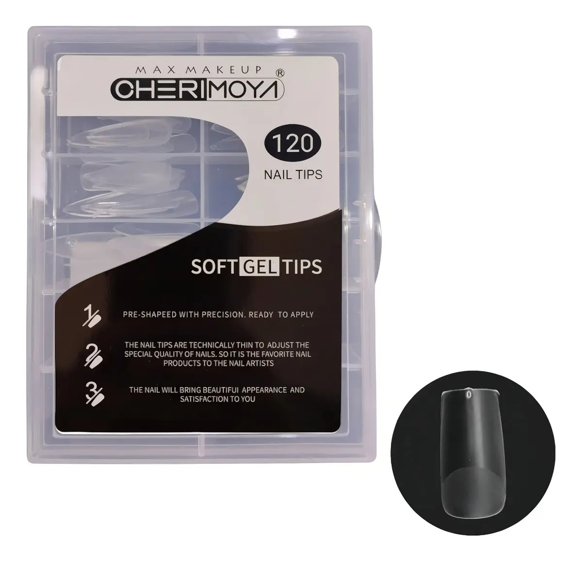 Uñas Tips Cuadrado Transparente 120 Unidades Cherimoya Soft Gel