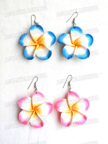 Aros Flor Hawaiana Plumeria Tamaño Real Di-vi-nos X Par