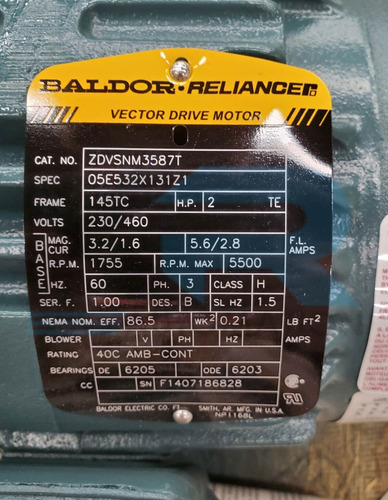 New Baldor Zdvsnm3587t Ac Motor 2hp 1755rpm 3ph 60hz 145 Ssn