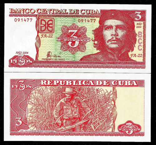 Cuba 3 Pesos 2004 P. 127 Fe Cédula Chê Guevara - Tchequito
