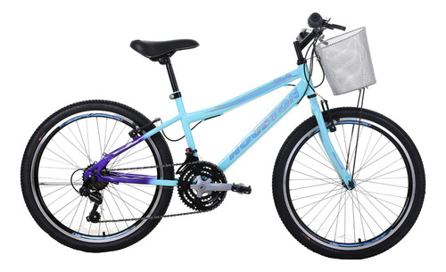 Bicicleta Feminina Aro 24 Para Passeio 7 Velocidades Bike Cor verde esmeralda-roxo