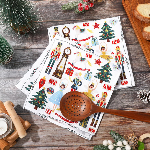 Set De 4 Servilletas De Tela Cascanueces Navidad Acuarela...