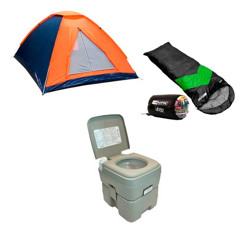 Banheiro Portatil 20l+ Barraca Iglu 3p + Saco Dormir Verde