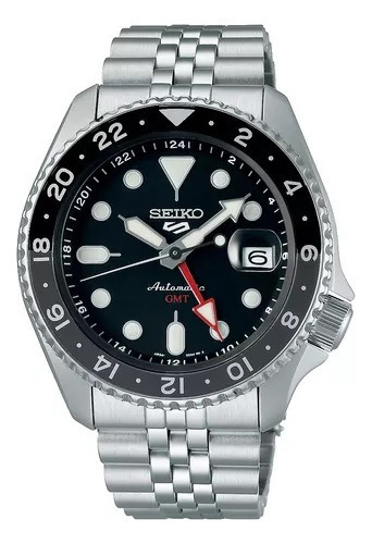 Reloj Seiko 5 Sports Automático Gmt Ssk001 K1 Color de la malla Plateado Color del bisel Negro Y Gris Color del fondo Negro