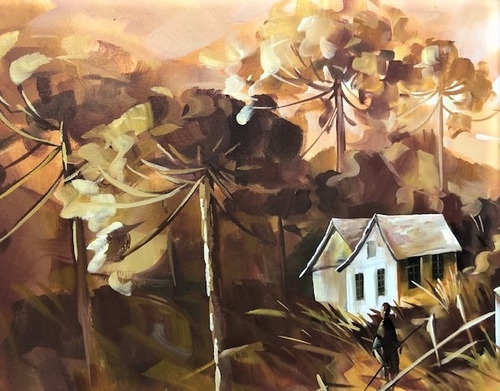 Imagem 5 de 5 de Obra/quadro Acrílico S/tela Painel Paisagem Ocre 60x80cm