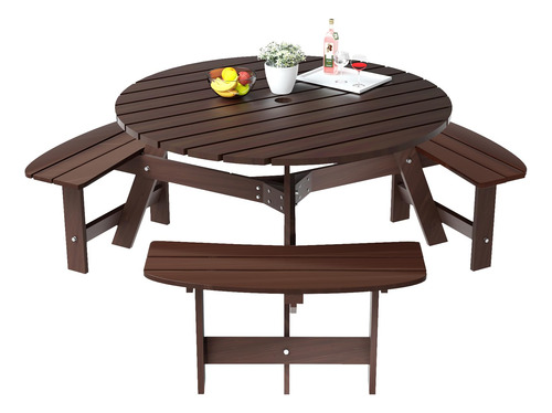 Conjunto De Exteriores De Madera Con Mesa Silla Y Bancos Int