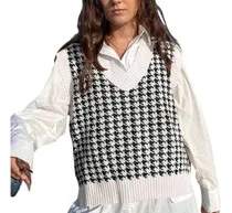 Comprar Chaleco Pullover Dama Cuadros Cuello En V Sin Mangas Tejido
