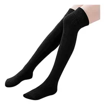 Comprar Calcetines Largos De Algodón De Punto Para Mujer, Color Liso