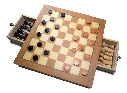 Jogo De Xadrez E Dama Jogo Com Tabuleiro E Peças Em Madeira Com Gaveta grande Oficial 39x39 Profissional Escolar Educativo Jogos De Raciocíniotop Hoyle