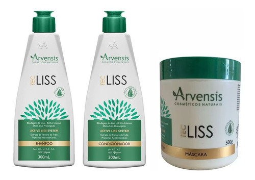 Kit Arvensis Tec Liss Shampoo Condicionador Máscara 500g