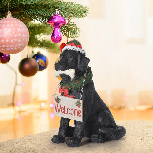 Estatua De Perro De Bienvenida Navideña Con Sombrero De Sant