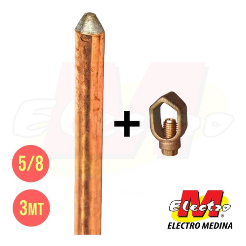 Kit Puesta Tierra Jabalina 5/8 X 3mt + Toma Electro Medina