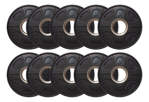 Kit 10 Anilhas Elite Emborrachada 1,25kg Furação Olímpica