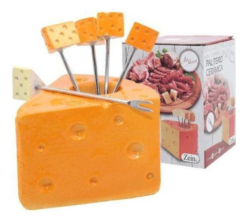 Paliteiro Ceramica Queijo Com 5 Pegadores Petisco Churrasco
