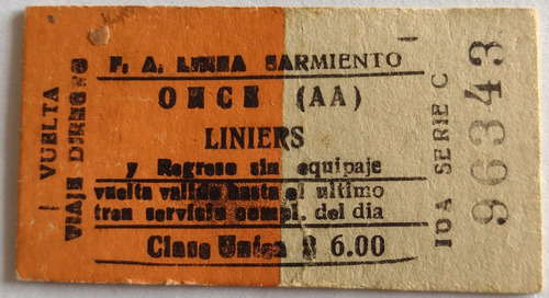 Boleto Del Ferrocarril Sarmiento A Estación Liniers