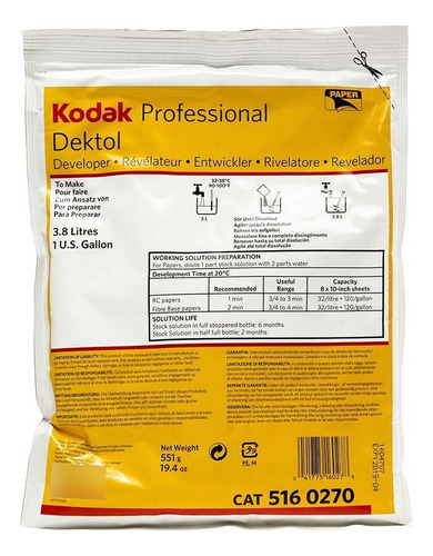 Revelador Kodak Dektol Para Papel Fotográfico 551g