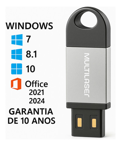 Pen Drive Multi Bootável Com Windows 10 11 + Pacote Office24 Preto Pós-formatação