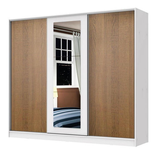 Guarda-roupa Casal 100% Mdf Madesa Eros 3 Portas Com Espelho Cor Branco/Rustic