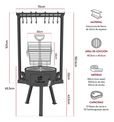 Fogonero Modelo F-50 Con Estaca Y Perchero - Grillcorp