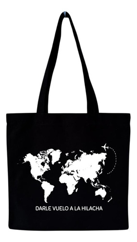 Travel Tote Bag Habfit Color Negra Loneta 100% Algodón Negro Lisa