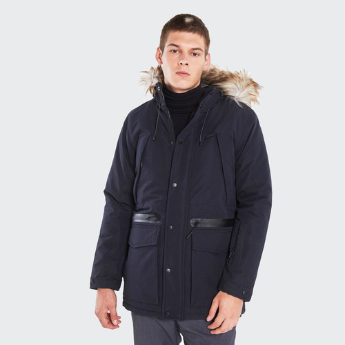 Campera Inflada Hombre Negra Con Capucha Parka Hombre