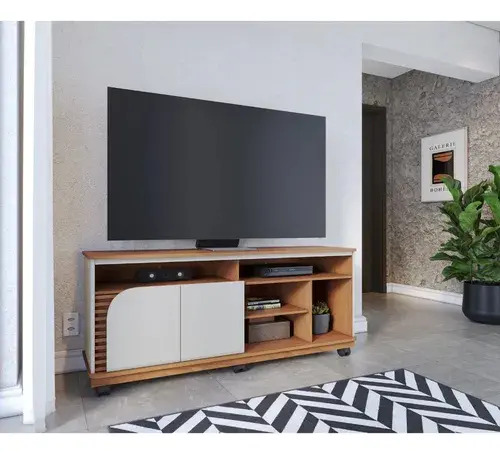 Rack Jurere Freijó/Off White Moderno Para TV Até 65 Polegadas Casa Lustre Móveis