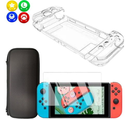 Kit OLED para Nintendo Switch, funda de película, 4 agarres y funda negra