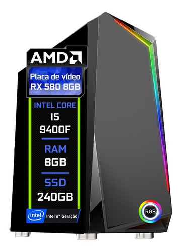 Pc Gamer Fácil Intel I5 9400f 8gb Ssd 240gb Rx 580 8gb 750w