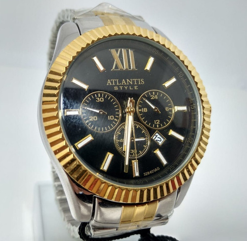 Relógio Atlantis Style Prata Fundo Preto - A3284