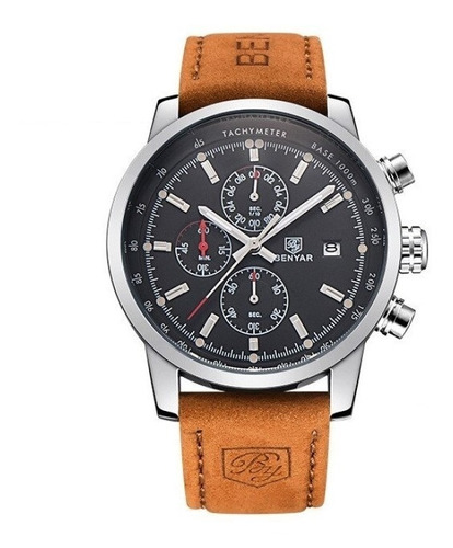 Reloj Hombre Benyar 5102m Cronógrafos Correa Cuero