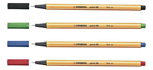 Caneta Hidrográfica 0.4mm Stabilo Fineliner C/ 4 Cores Tinta Azul-preta-vermelha-verde