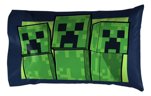 Edredon Minecraft 2 Pzs Doble Vista Individual / Matrimonial Verde 2 Estampado