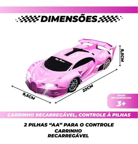 Carrinho De Controle Remoto Drift Brinquedo Corrida Veloz Com Luz Recarregavel Rosa Menina Kizumba