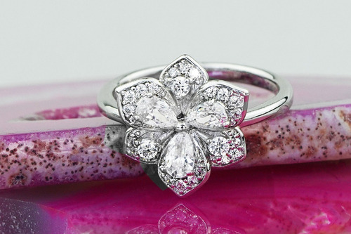 Imagen 6 de 8 de Anillo Plata Ley .925 Flor Anemona Zirconias Blancas Regalo