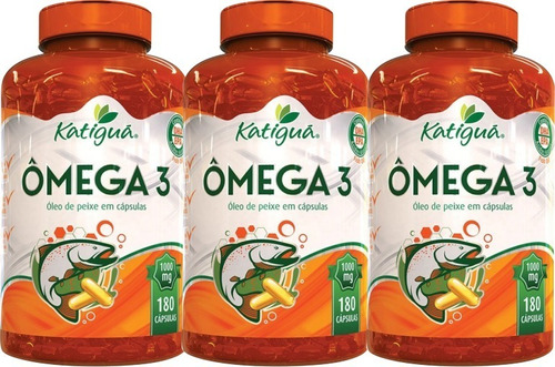 Kit 3x Ômega 3 Oleo Peixe 1000mg C/180 Cáps Katigua Coração 