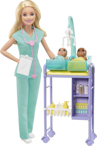 Barbie Baby Doctor Playset Con Muñeca Rubia 2 Muñecas