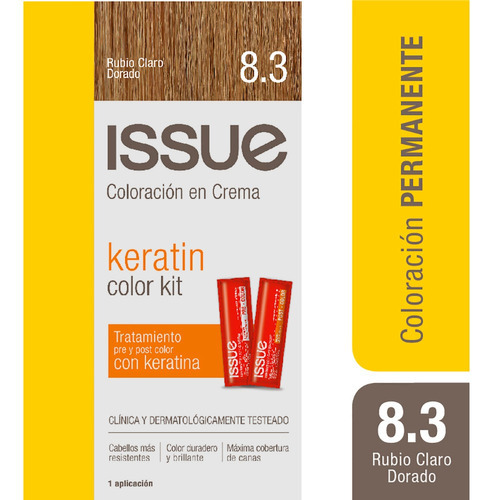 Issue Kit Tintura En Crema Keratin Color Tono 8.3 rubio claro dorado