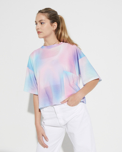 Imagen 3 de 5 de Remera System Print Issey Celeste Diseño Abstracto Mujer