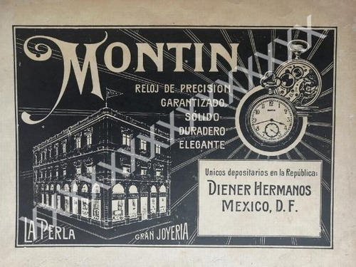 Cartel Relojes Montin D Ferrocarrilero Joyeria La Perla 1923