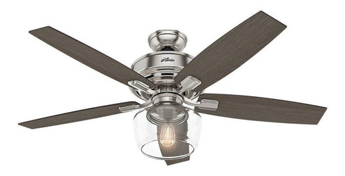 Ventilador de techo Hunter Bennett níquel cepillado con 5 aspas color  gris claro roble, 52" de diámetro 120 V