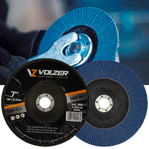 Cx 10un Disco Flap 7 Polegadas Grão 80 Volzer