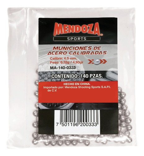 Sobre Con Munición De Acero Mendoza Calibre 4.5 Con 140 Pzas