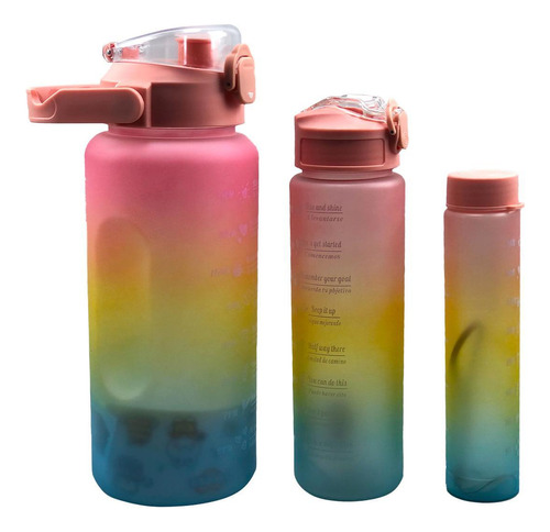 Kit 3 Garrafas Motivacionais Tie Dye 300ml 900ml 2000ml