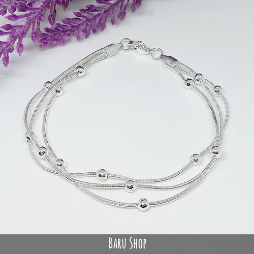 Imagen 4 de 7 de Pulsera Triple Con Bolitas Acero Blanco