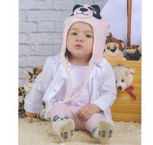 Touca Gorro Bebê Plush Com Orelha 7-24 Meses Panda Everly