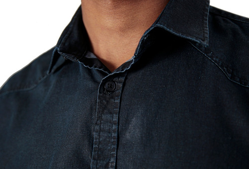 Imagem 2 de 5 de Camisa Jeans Masculina Manga Longa Slim Fit Black Estonada