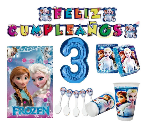 Set Kit Decoracion Fiesta Cumpleaños Frozen + Obsequio