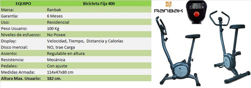 Imagen 7 de 8 de Bicicleta Fija Mecánica Ranbak Ran400 Uso Residencial- Negra