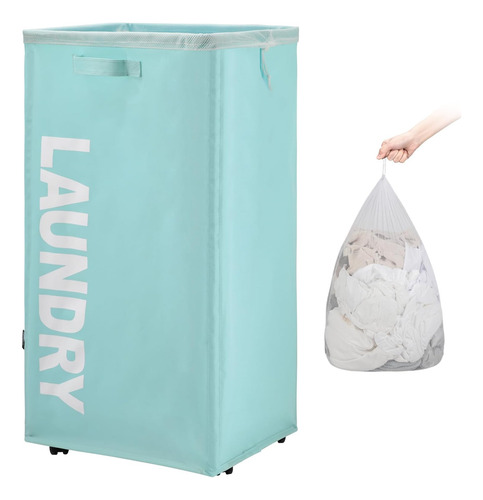 Cesta De Lavandería Plegable Con Ruedas Y Bolsa Extraíble
